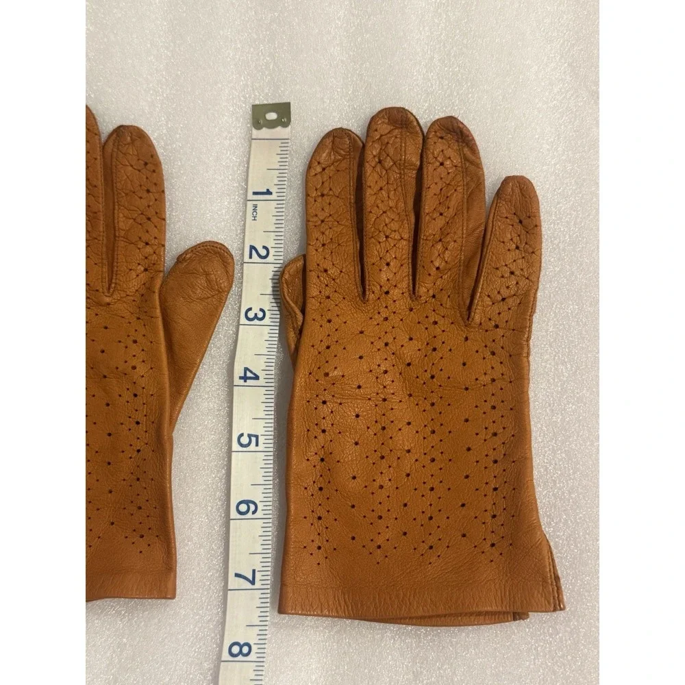 Vintage Women's‎ Orangish Brown Soft Leather Driving Riding Gloves Sz SM 6-6.5